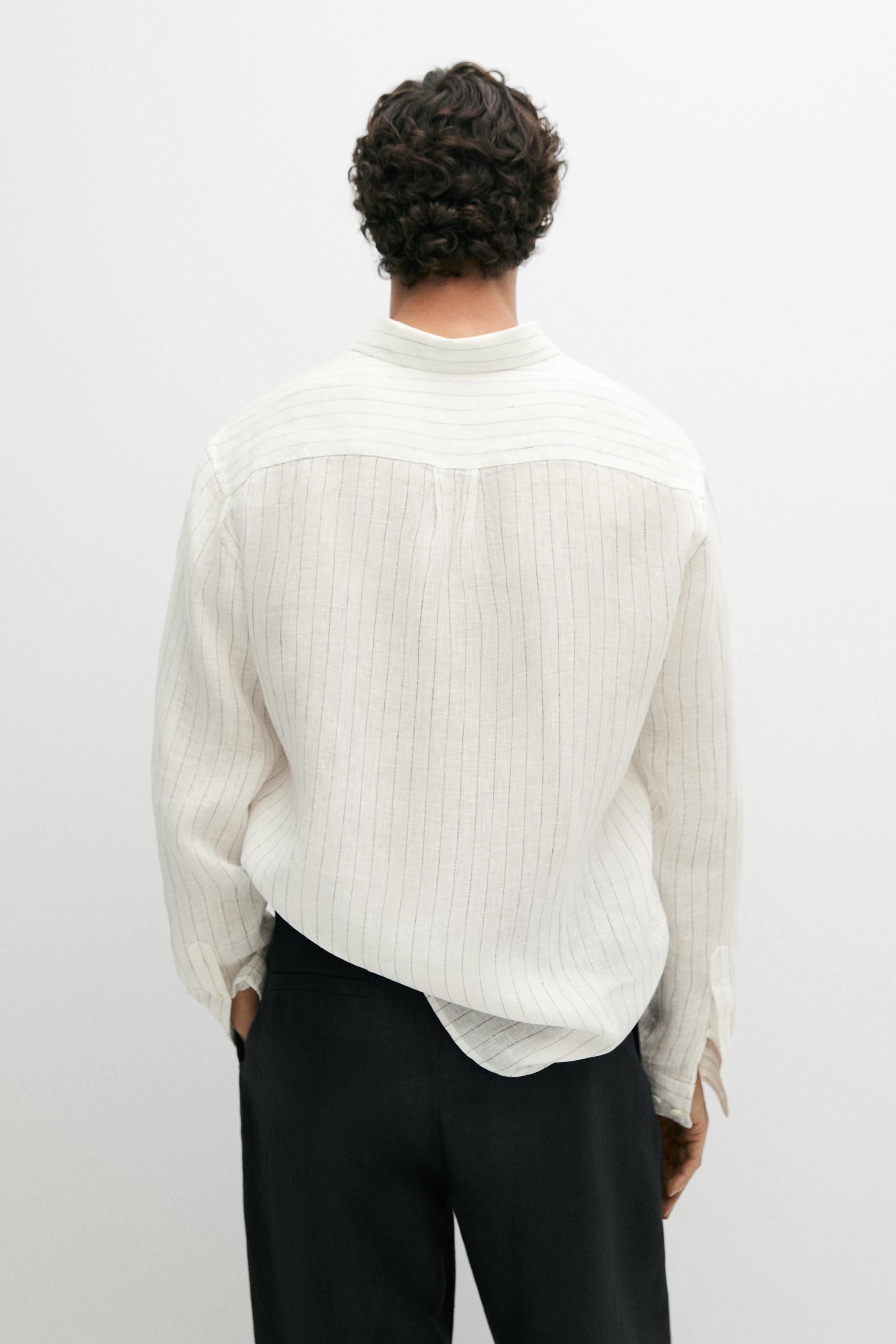 100% linen regular fit striped shirt